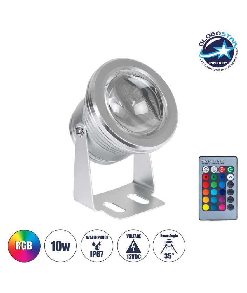 GLOBOSTAR® TREECOBINI 75592 Φωτιστικό Σποτ για Φυτά - Δέντρα με IR Ασύρματο Χειριστήριο LED 10W 500lm 35° DC 12V Αδιάβροχο IP67 Πολύχρωμο RGB Dimmable - Bridgelux COB Chip - Νίκελ Βούρτσας - Μ7 x Π10.5 x Υ8.5cm - 2 Χρόνια Εγγύηση